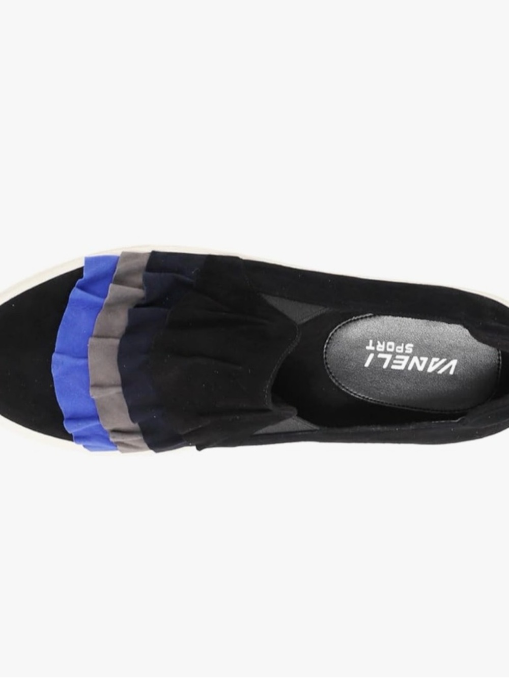 VANELIiSlip-On Ruffle sneakers Black Suede, Blue & Gray Accents W size 11 New